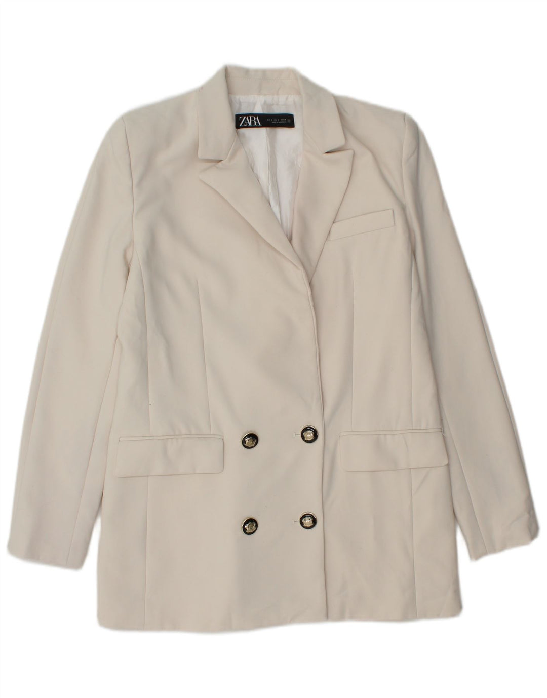 Zweireihiger Blazer für Damen von Zara, Gr. 10, Größe S, Weiß, Polyester