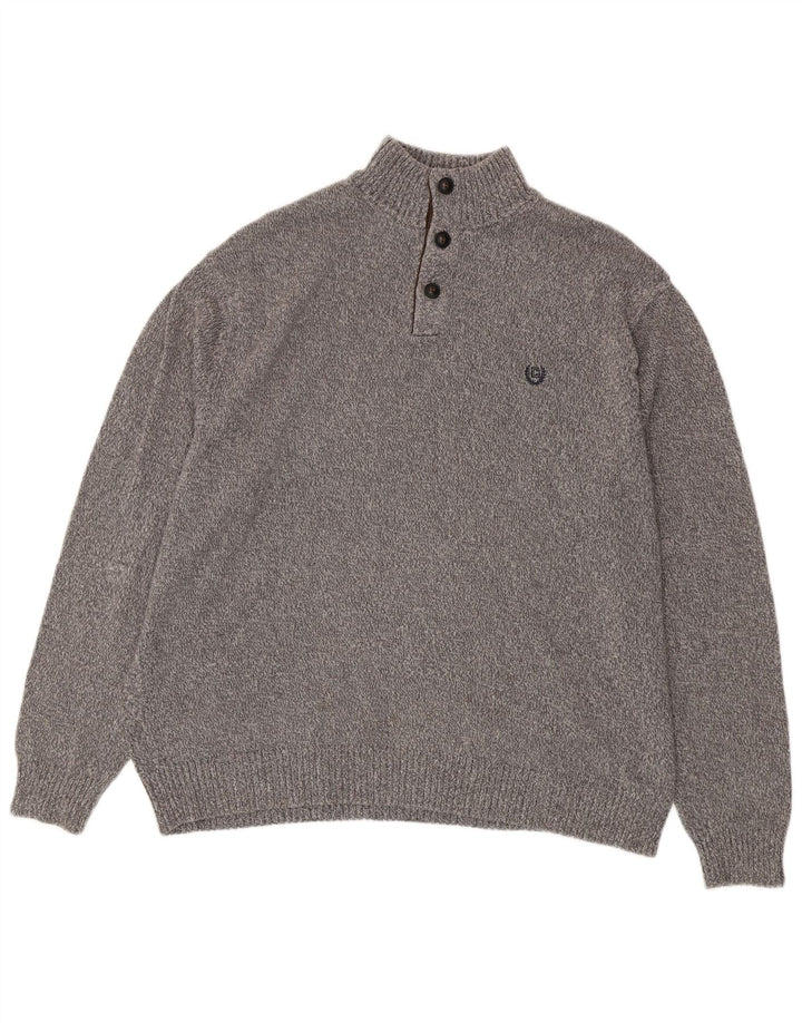 CHAPS Herren-Pullover mit Knopfkragen, 2XL, graue Baumwolle