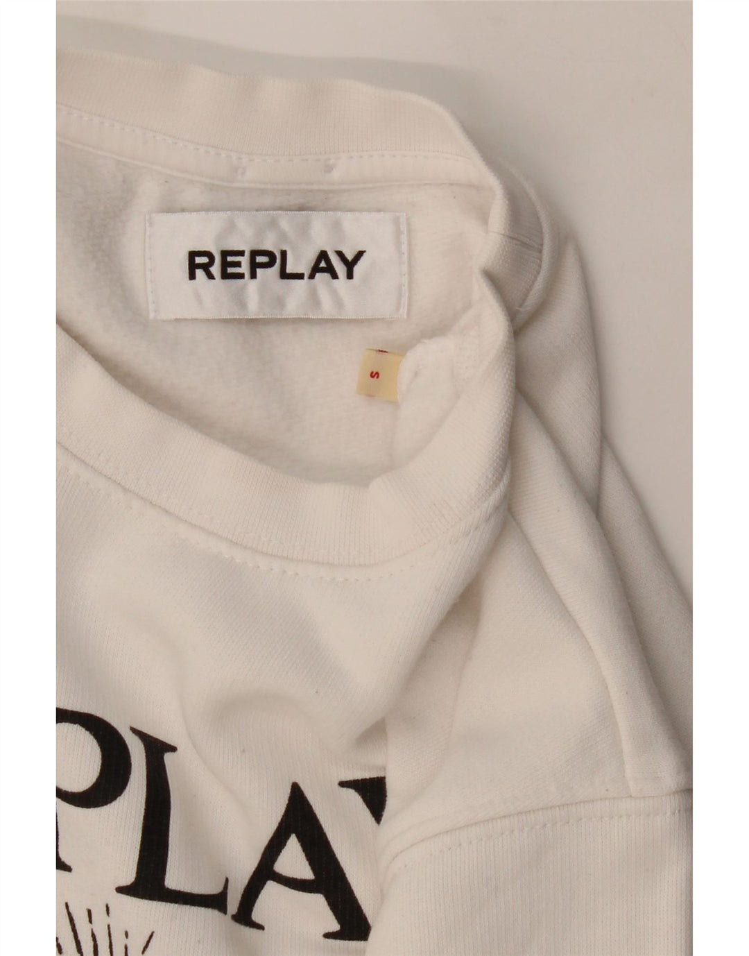REPLAY Womens Graphic Sweatshirt Jumper UK 10 Small White Cotton Vintage Replay and Second-Hand Replay from Messina Hembry 