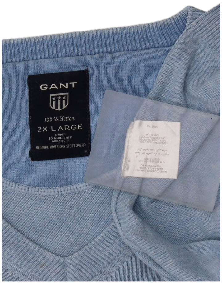Gant Herren-Pullover mit V-Ausschnitt, 2XL, blaue Baumwolle