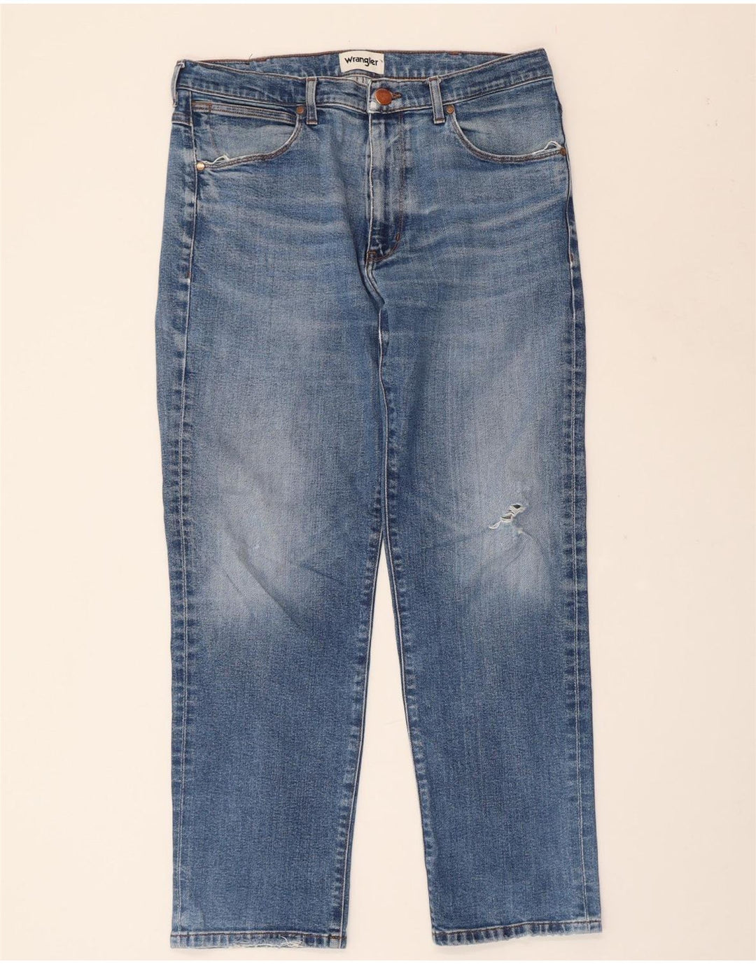 WRANGLER Herren Distressed Straight Jeans W34 L30 Blaue Baumwolle