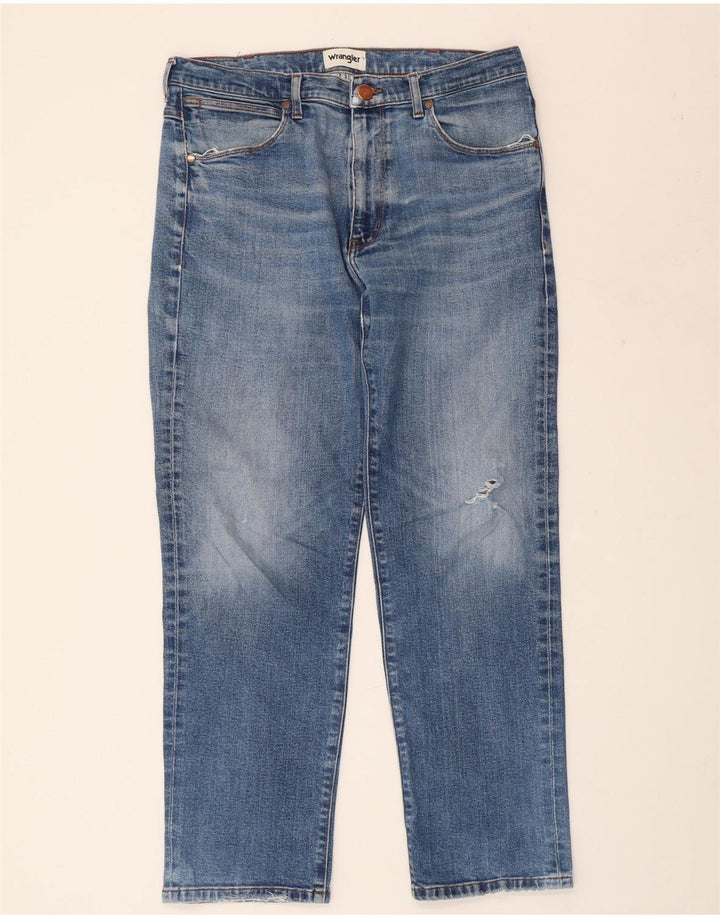 WRANGLER Herren Distressed Straight Jeans W34 L30 Blaue Baumwolle