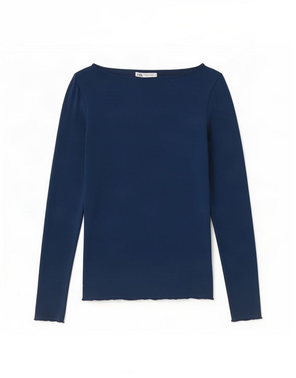 Zara Damen Top Langarm UK 8 Small Marineblau