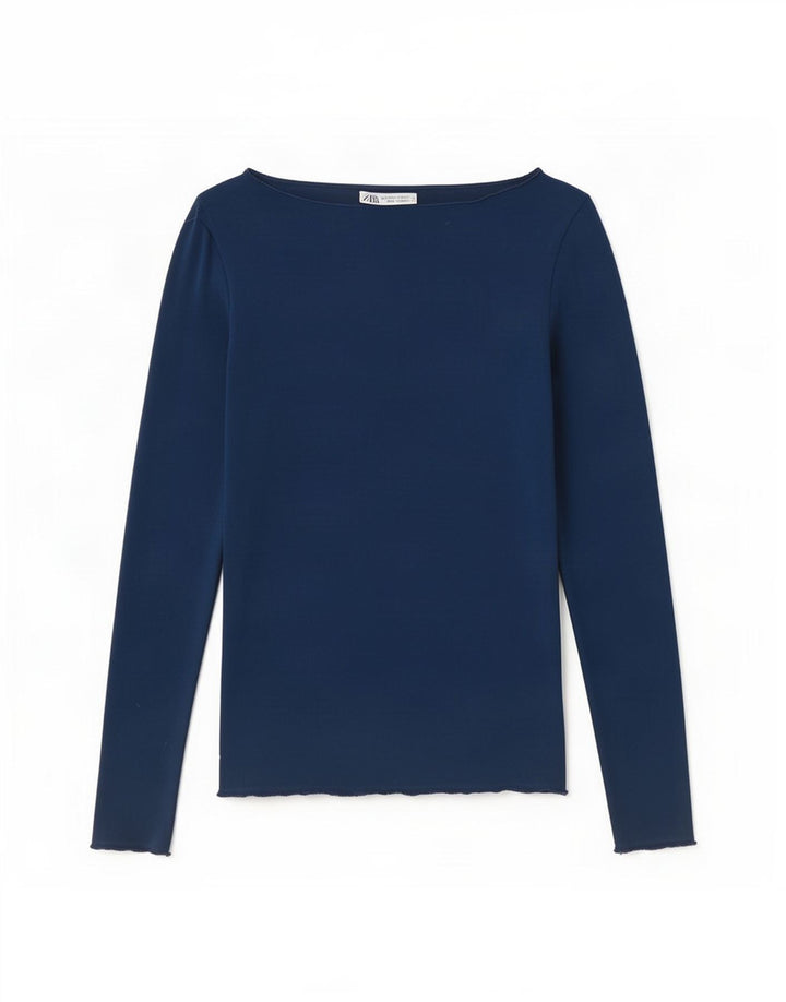Zara Damen Top Langarm UK 8 Small Marineblau