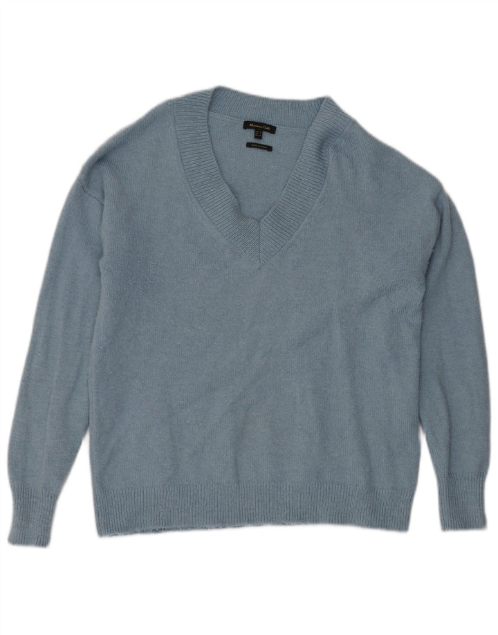 Massimo Dutti Herren-Pullover mit V-Ausschnitt, Größe S, Blau