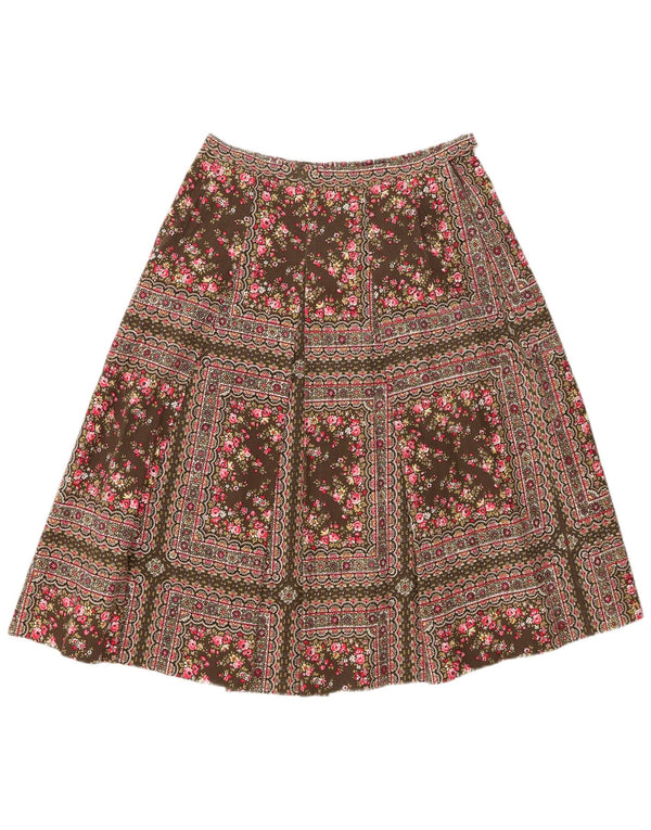 Vintage Damen A-Linienrock W30 Medium Khaki Floral Cotton