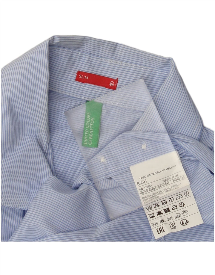 Benetton Slim-Hemd für Herren, kleine blaue Nadelstreifen-Baumwolle