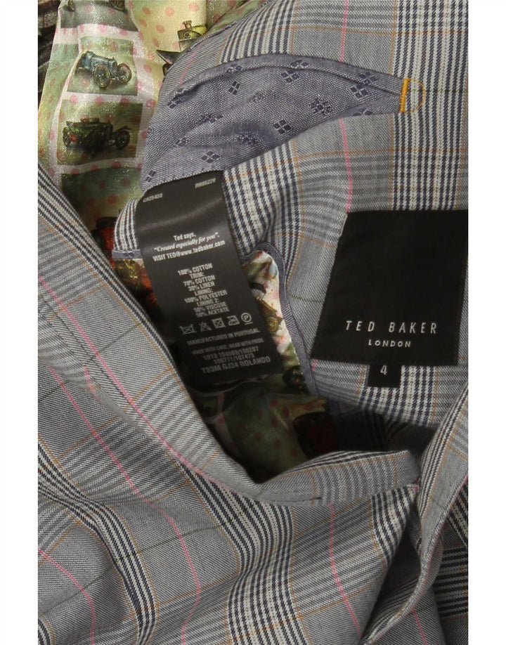 Ted Baker Herren-Blazer mit 2 Knöpfen, Größe 4, groß, grau kariert, Baumwolle