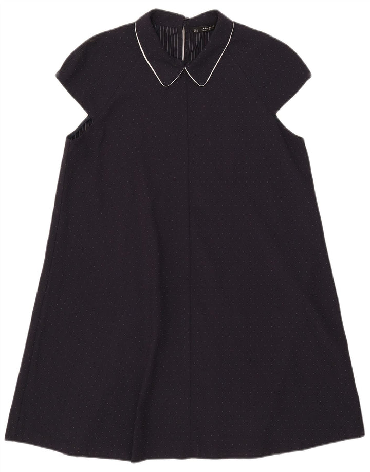 Zara A-Linien-Kleid für Damen, Größe 44, Marineblau, gepunktet, Polyester