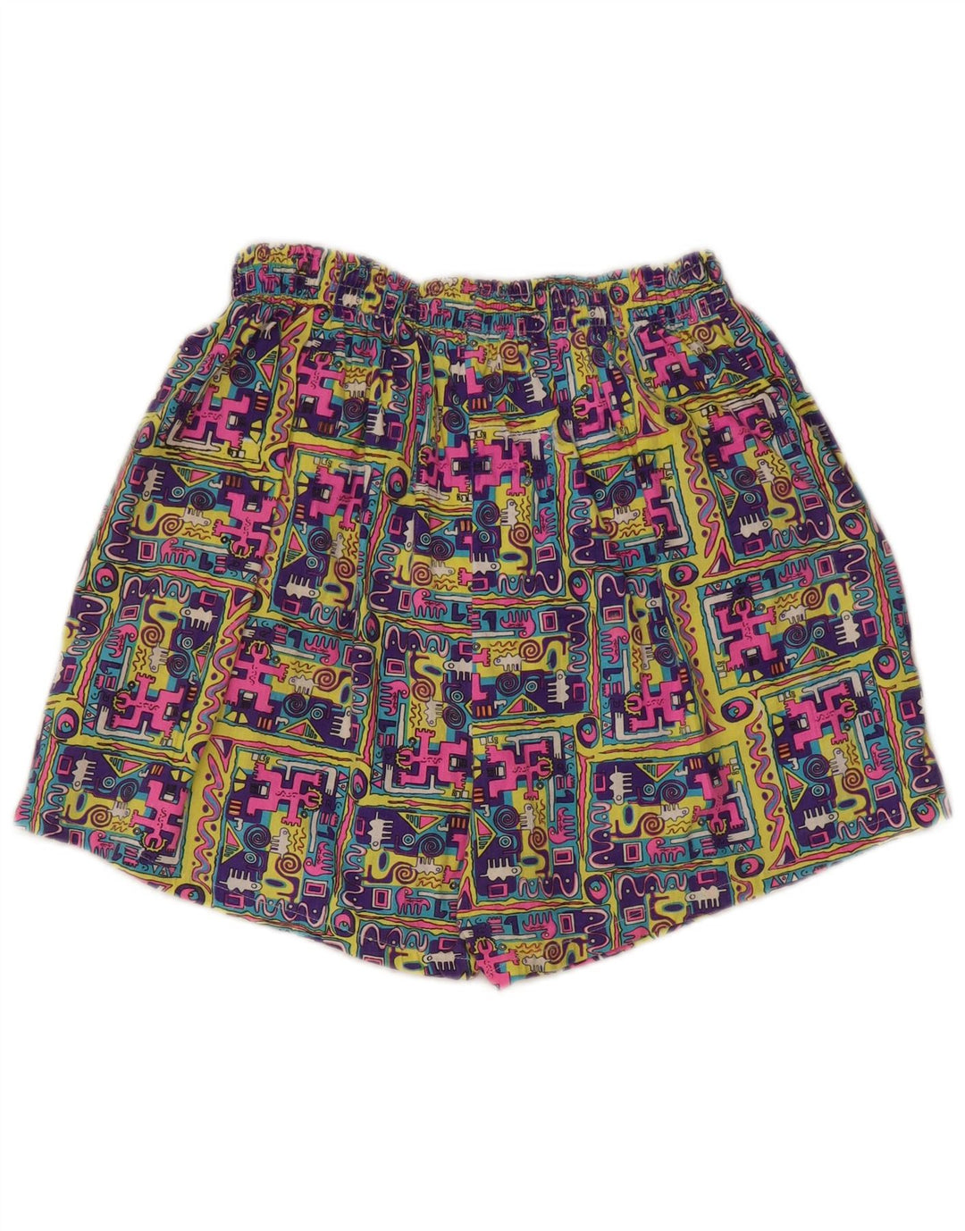 Vintage Damen Shorts mit hoher Taille, klein, W27, mehrfarbig, Patchwork-Baumwolle