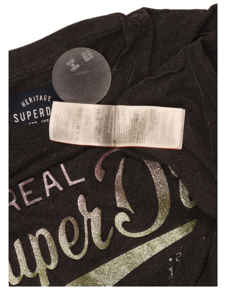 SUPERDRY Grafik-T-Shirt-Oberteil für Damen, UK 16, Größe L, grau gesprenkelte Baumwolle