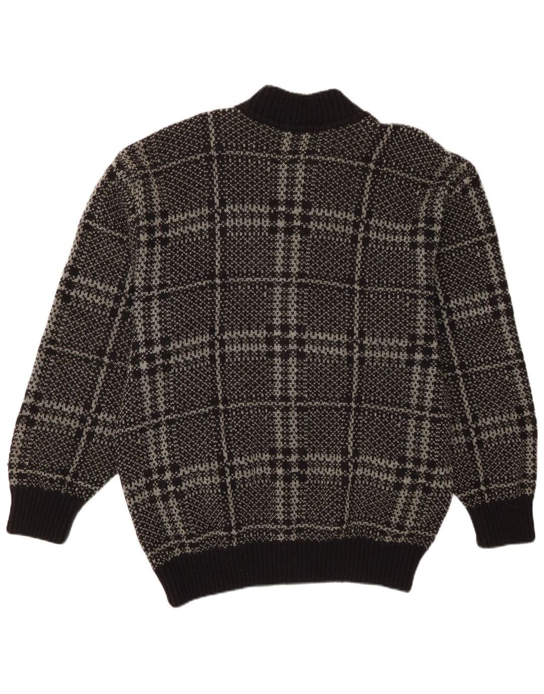 Vintage Herren Cardigan Pullover IT 52 Große schwarze Karowolle