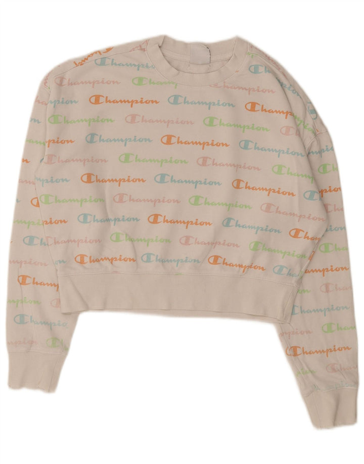 Champion Damen Graphic Crop Sweatshirt Pullover UK 14 Mittelweiß