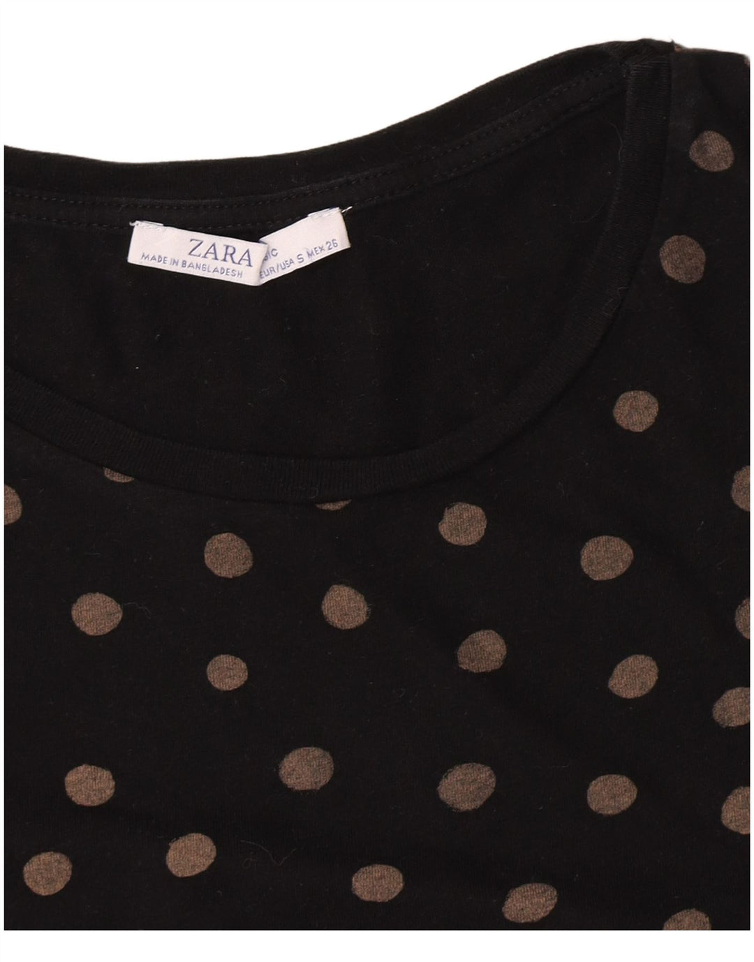 Zara Damen T-Shirt Top UK 10 Small Black Polka Dot