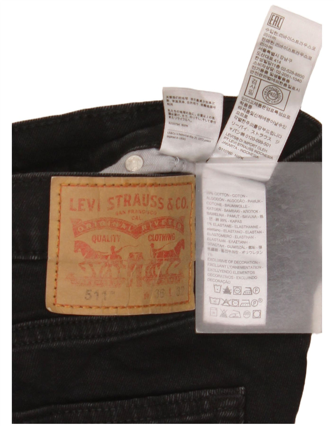 Levi's Herren 511 Slim Jeans W36 L32 Schwarze Baumwolle