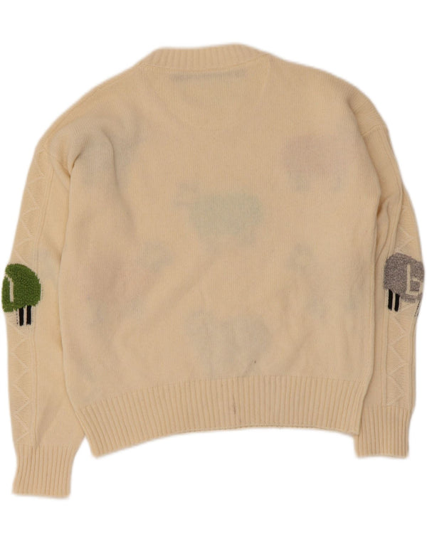 Benetton Damen-Pullover mit Rundhalsausschnitt, Gr. 10, klein, Beige, Tiermuster