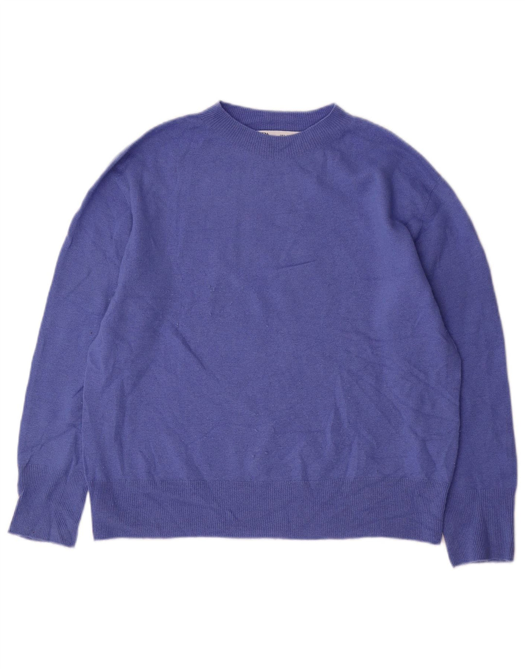 Zara Damen-Pullover, übergroß, Rundhalsausschnitt, Gr. 10, kleine blaue Wolle