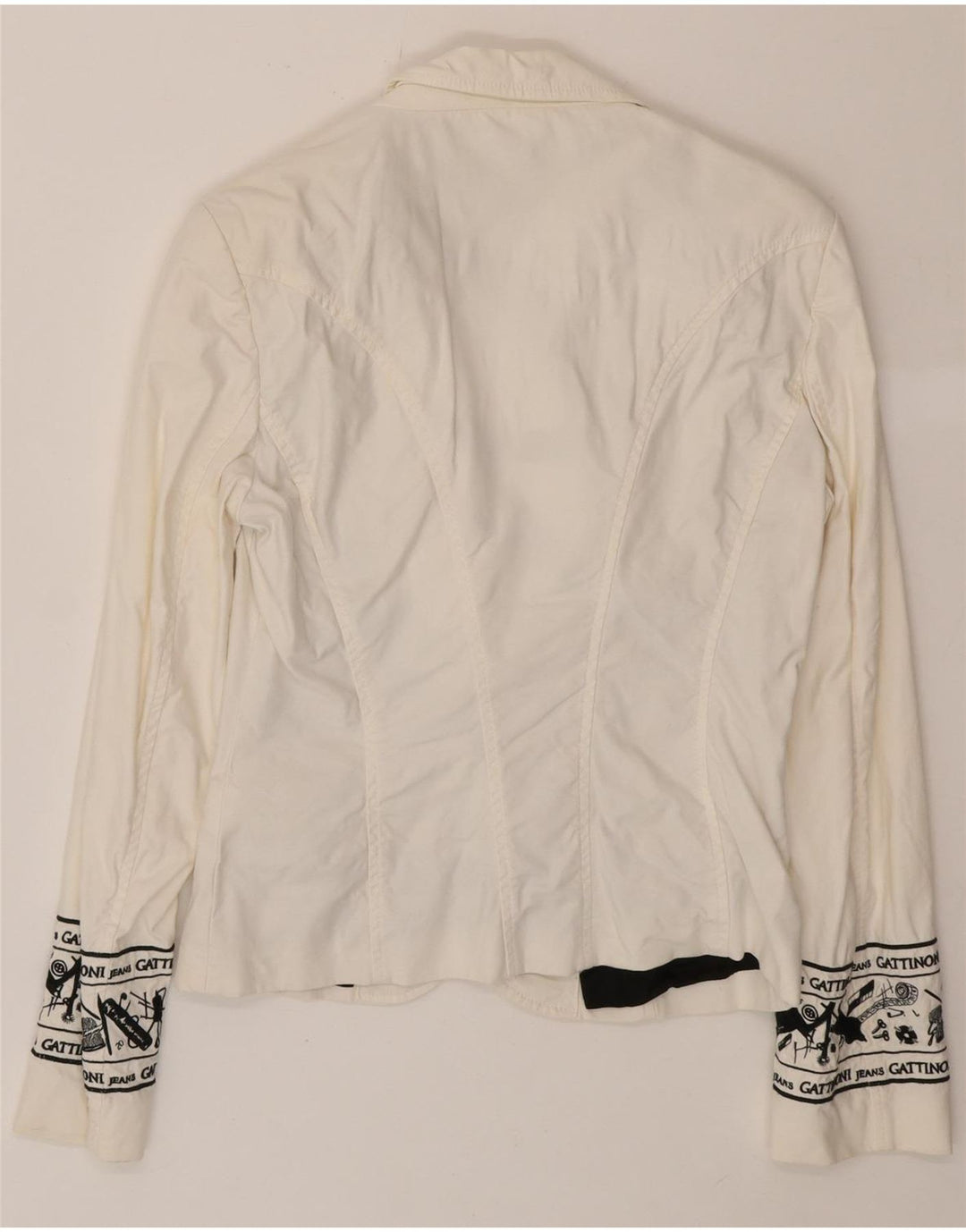 GATTINONI Womens Graphic 1 Button Blazer Jacket UK 12 Medium White Vintage Gattinoni and Second-Hand Gattinoni from Messina Hembry 