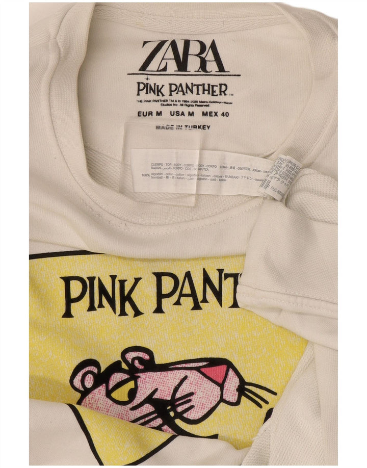 Zara Herren-Sweatshirt mit rosa Panther-Grafik, mittelweiße Baumwolle