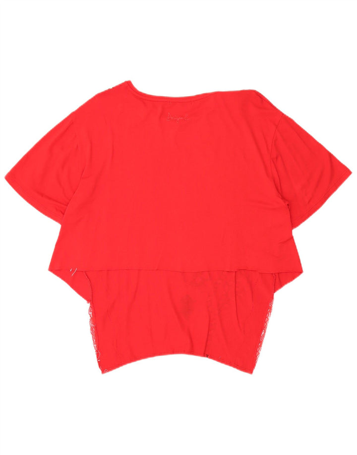 DESIGUAL Damen Asymmetrisches Blusenoberteil UK 14 Großes rotes Blumenmuster
