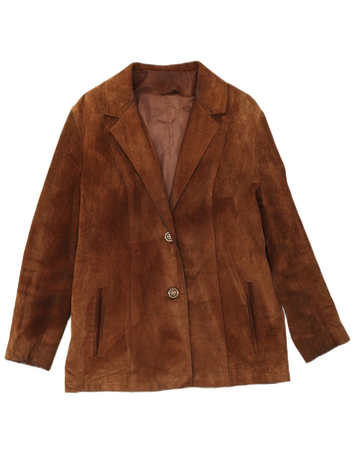 GALA Womens 2 Button Suede Blazer Jacket UK 12 Medium Brown