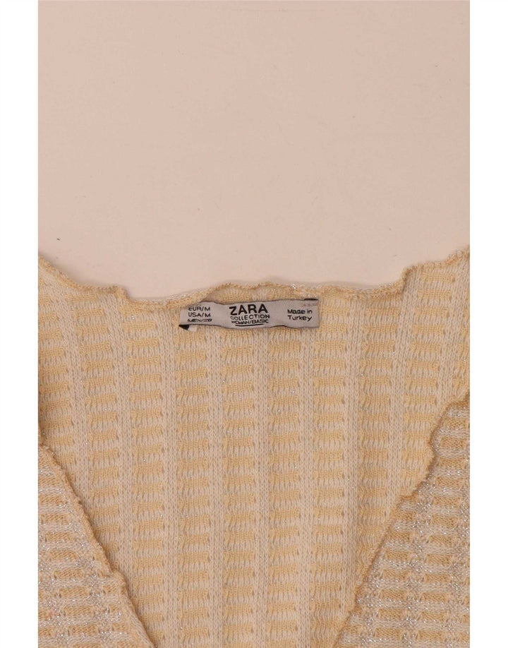 Zara Damen Crop Knit Bluse Top UK 14 Mittelbeige meliert