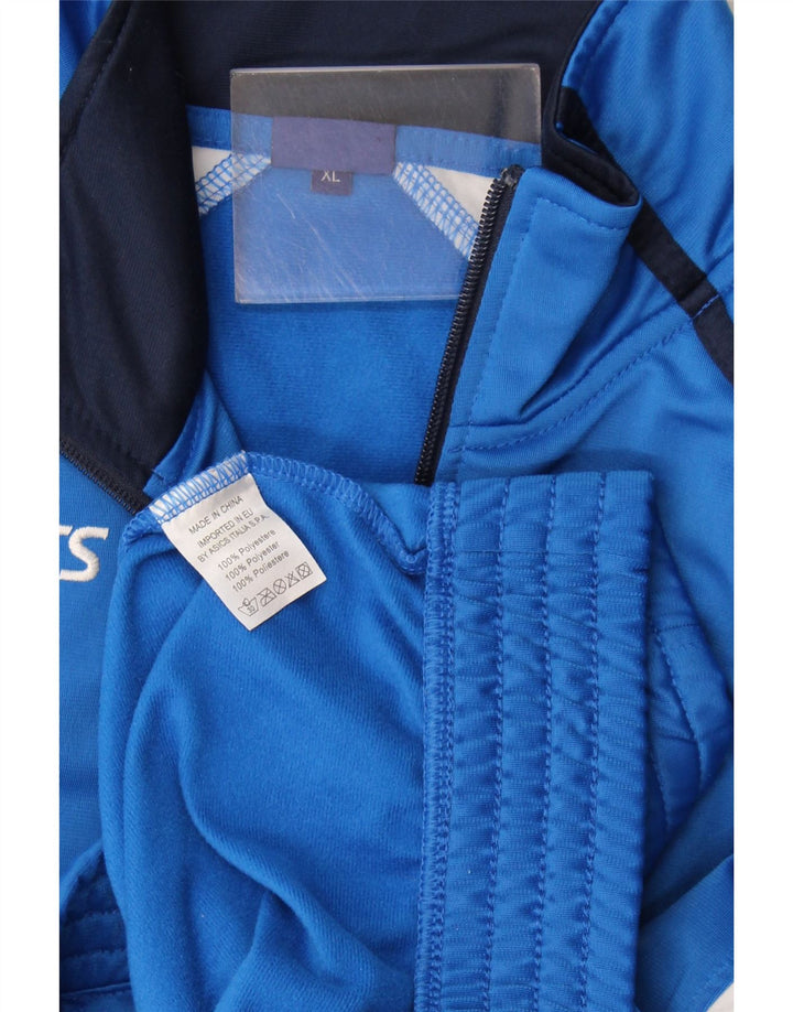Asics Herren-Trainingsanzug-Top-Jacke XL, blaues Farbblock-Polyester