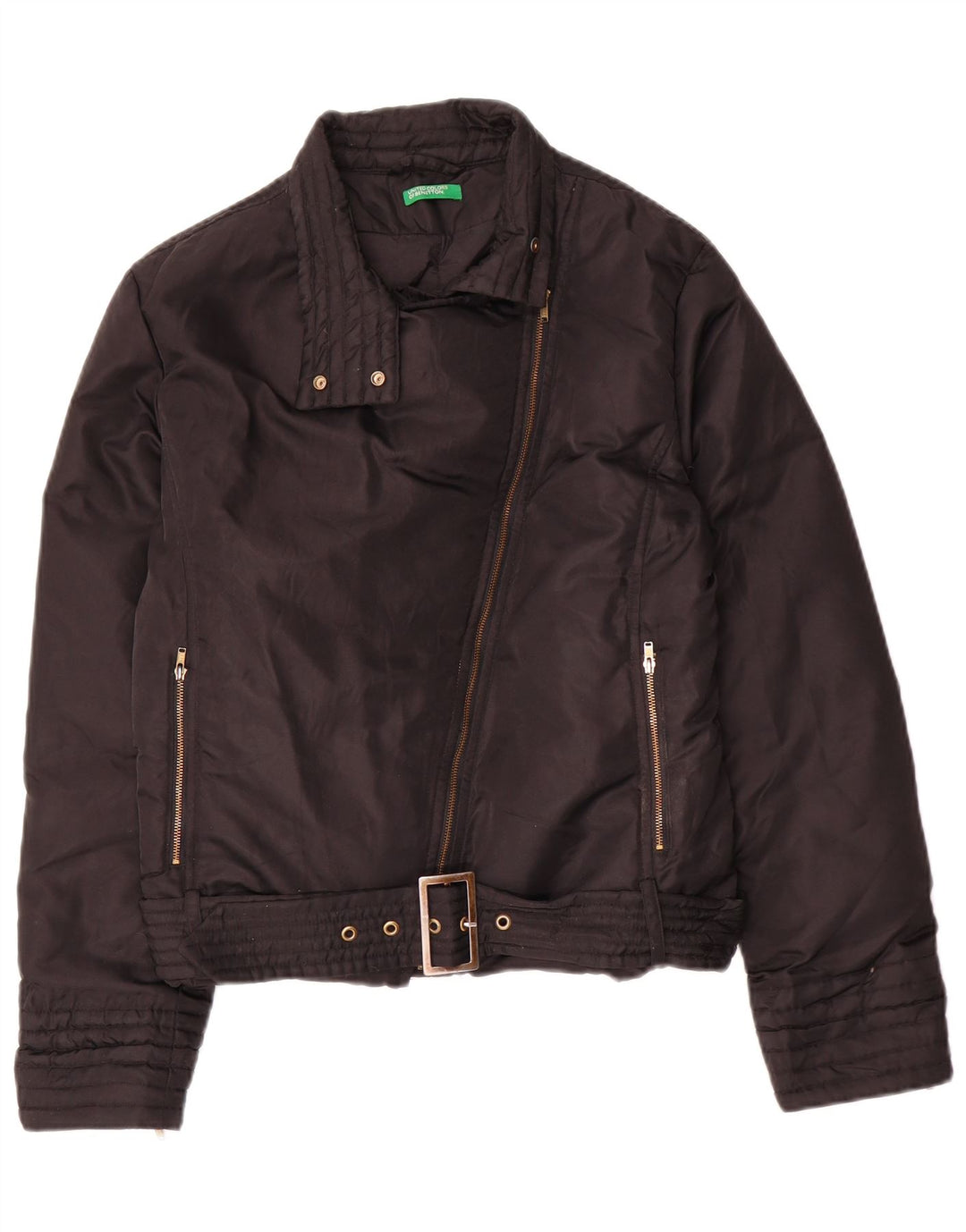 Benetton Womens Übergroße Crop Gepolsterte Bikerjacke UK 10 Small Schwarzes Nylon