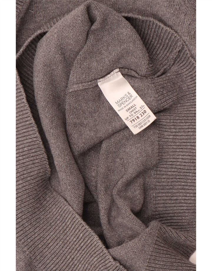 Marks & Spencer Herren-Pullover mit V-Ausschnitt, Größe S, graue Baumwolle