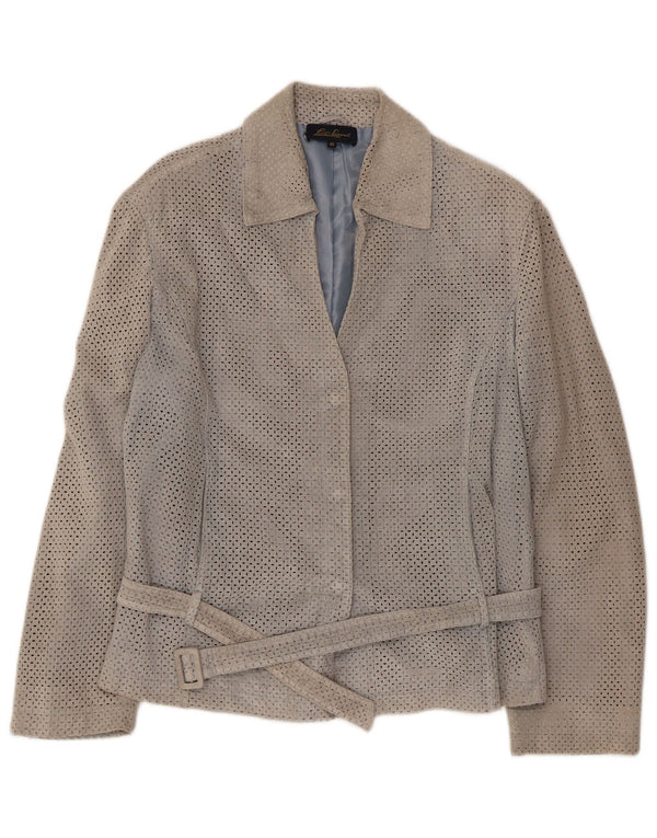 Luisa Spagnoli Damen Wildleder-Blazerjacke IT 48 XL Graues Leder