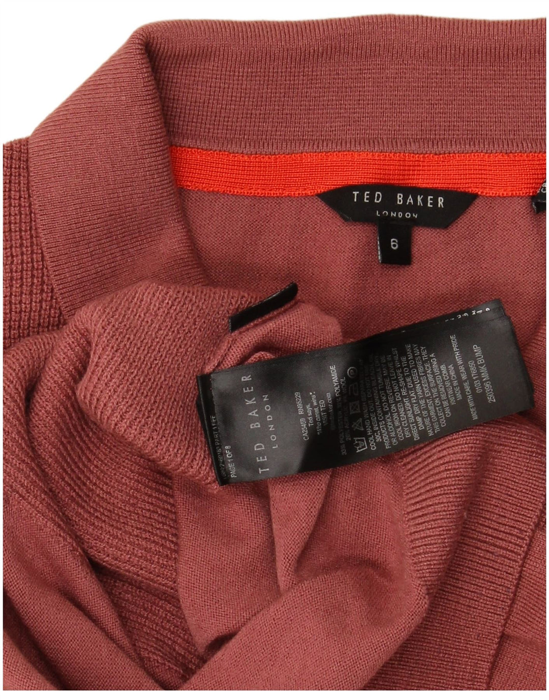 Ted Baker Herren-Poloshirt, Größe 6 2XL, rotes Polyester