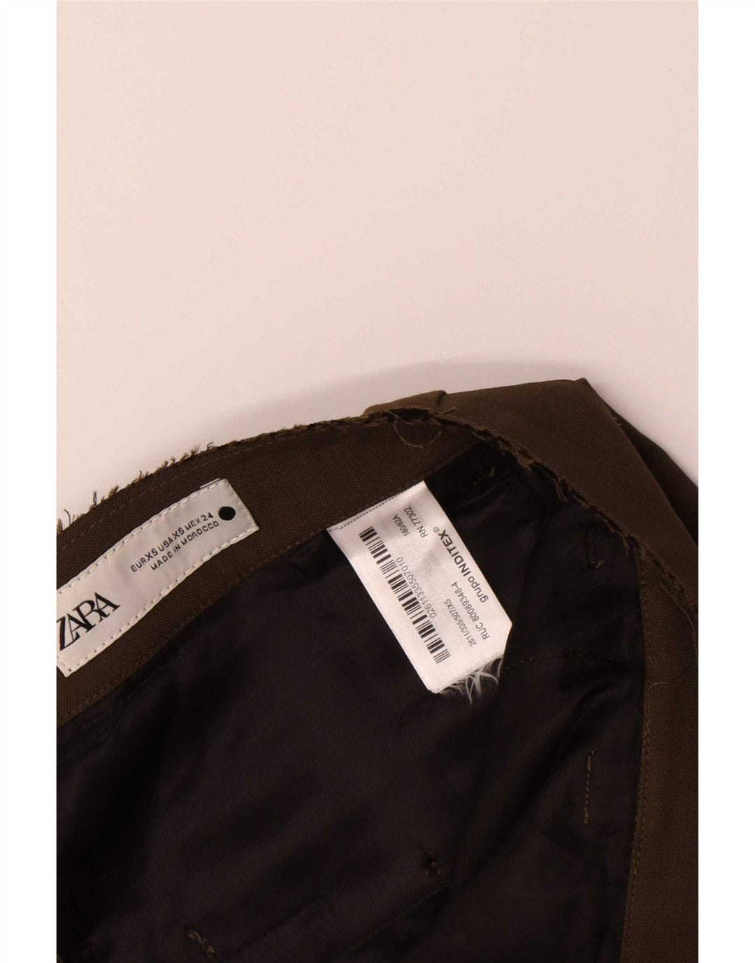 Zara Damen Bootcut Chino Hose XS W24 L33 Khaki Polyester