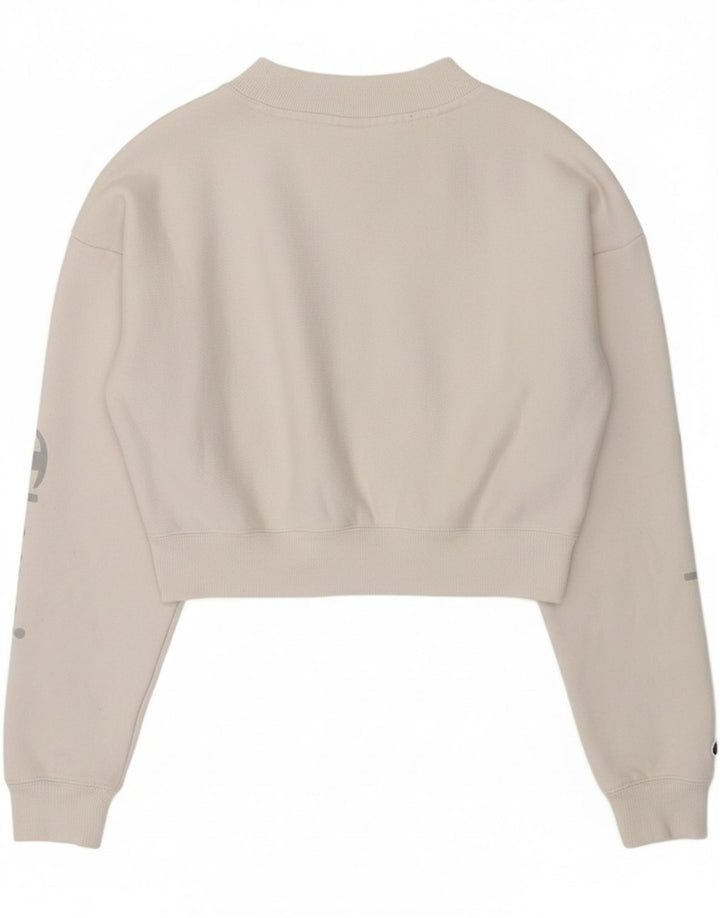 CHAMPION Womens Crop Graphic Sweatshirt Jumper UK 10 Small Off White