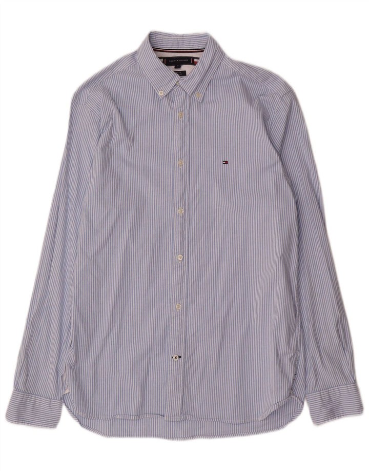 TOMMY HILFIGER Herren-Hemd mit normaler Passform, mittelblaue Nadelstreifen-Baumwolle