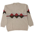 Vintage Herren Pullover mit Rundhalsausschnitt, groß, beige Argyle/Diamant-Acryl