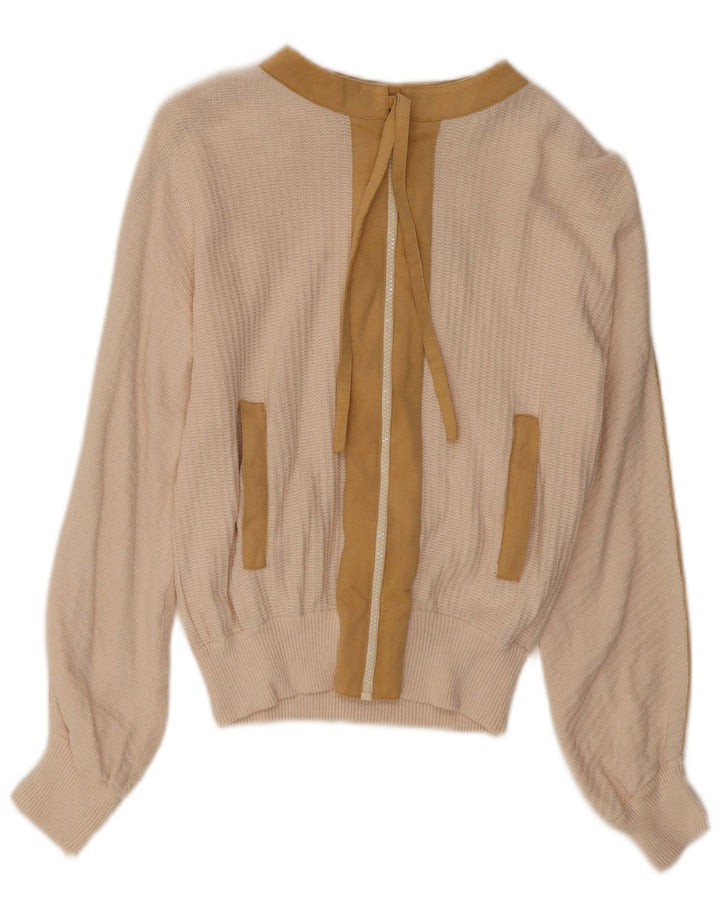 VINTAGE Womens Cardigan Sweater IT 42 Medium Beige Colourblock Cotton