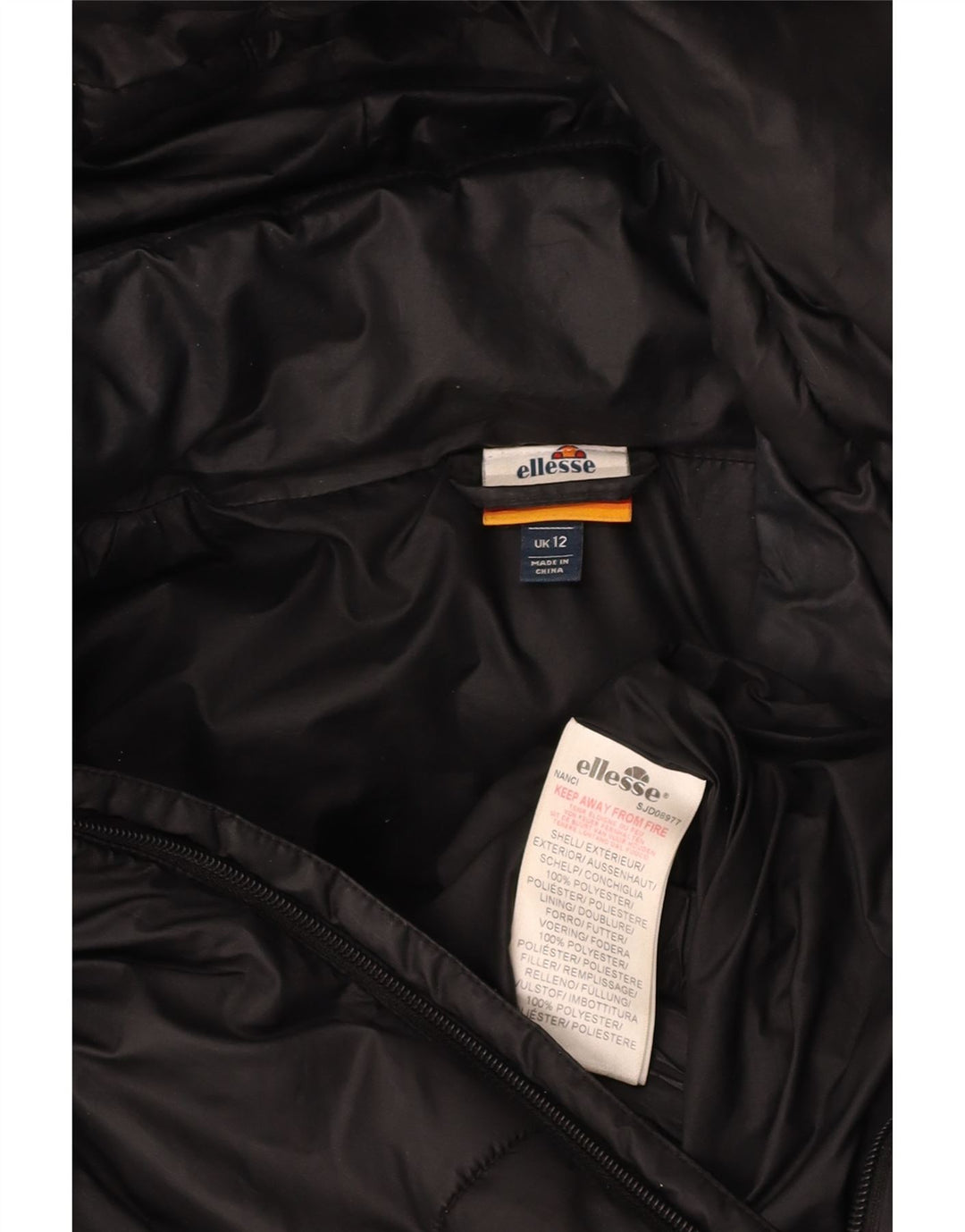 ELLESSE Damen Übergroße, gepolsterte Kapuzenjacke UK 12 Mittelschwarzes Polyester