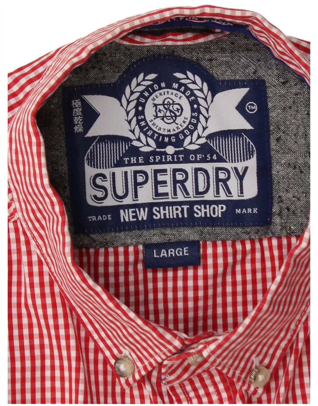 SUPERDRY Herren-Kurzarmhemd, großes rotes Gingham-Baumwollhemd