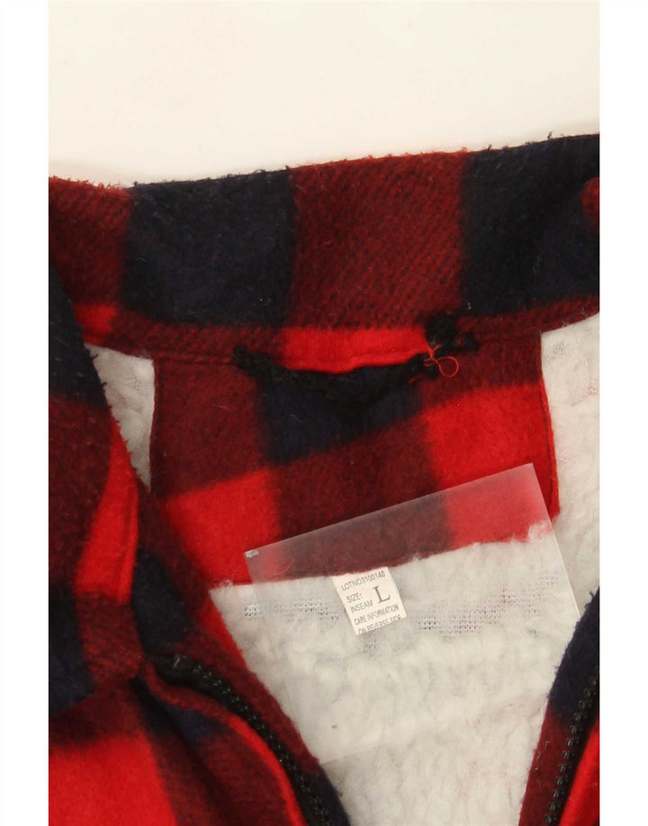 Vintage Herren-Fleece-Holzfällerhemd, großes rotes Gingham-Polyester