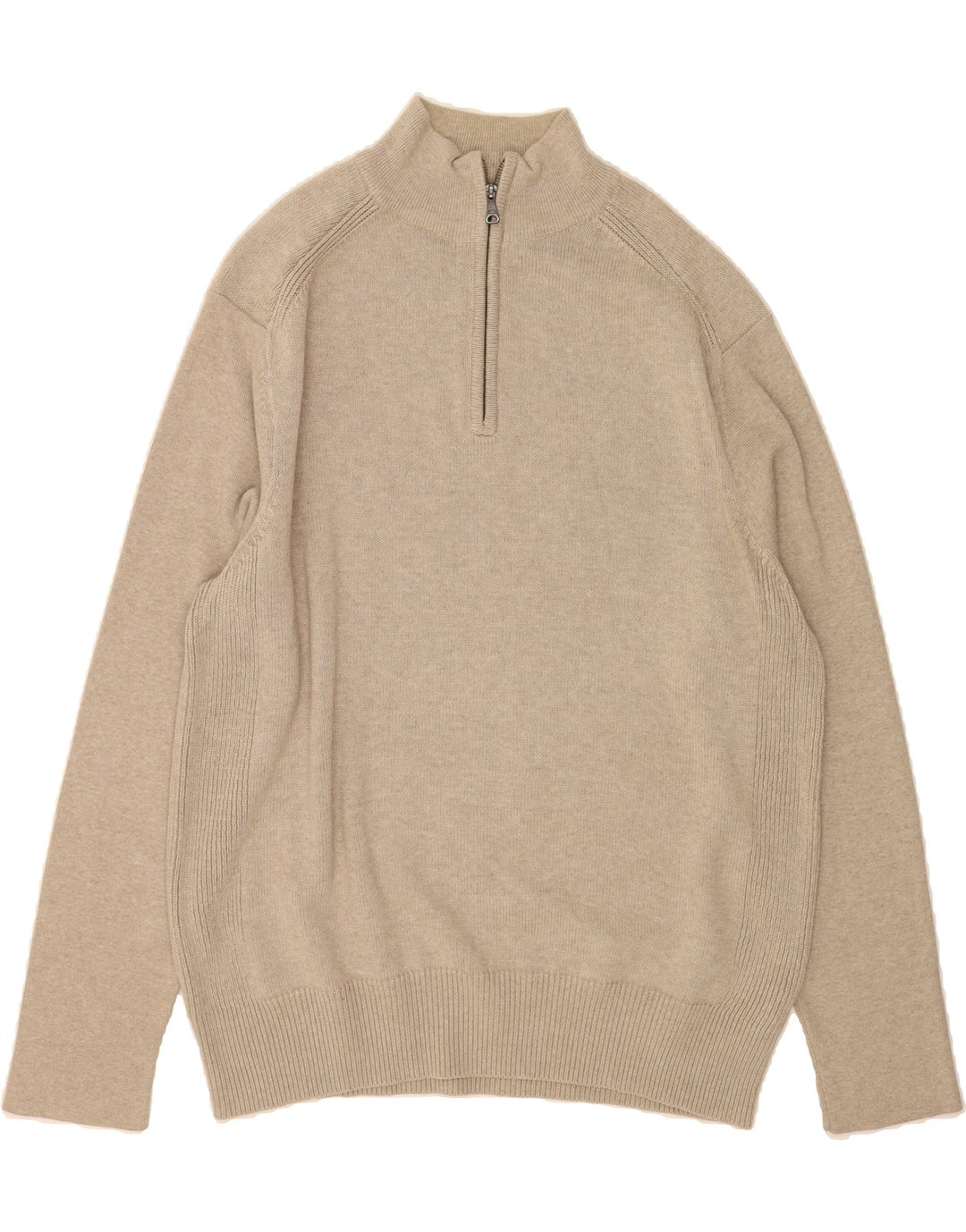 MARKS & SPENCER Mens Zip Neck Jumper Sweater XL Beige Cotton Vintage Marks & Spencer and Second-Hand Marks & Spencer from Messina Hembry 
