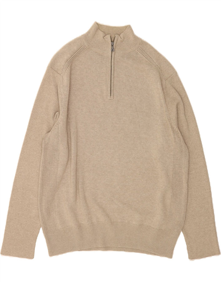 MARKS & SPENCER Mens Zip Neck Jumper Sweater XL Beige Cotton Vintage Marks & Spencer and Second-Hand Marks & Spencer from Messina Hembry 