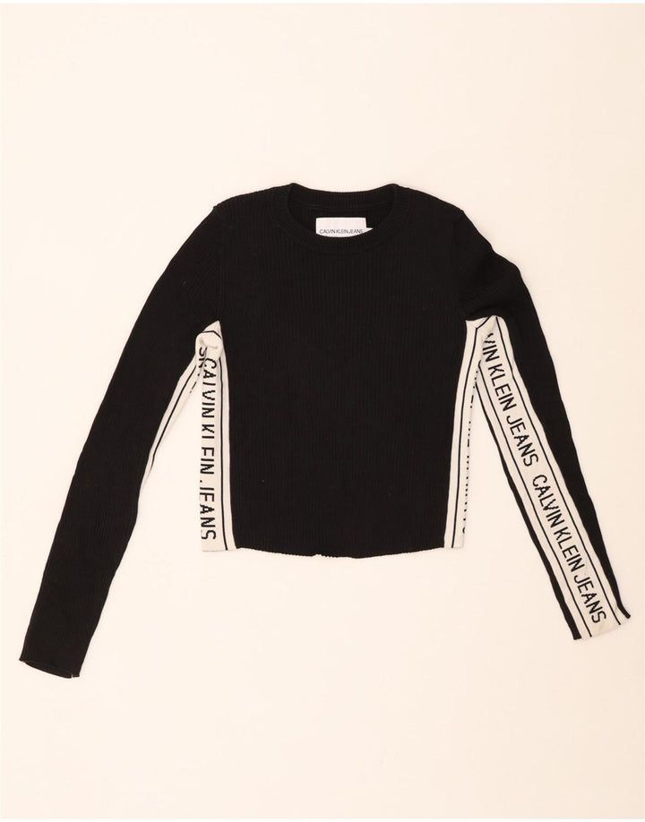 CALVIN KLEIN JEANS Damen Graphic Top Langarm UK 10 Small Schwarz