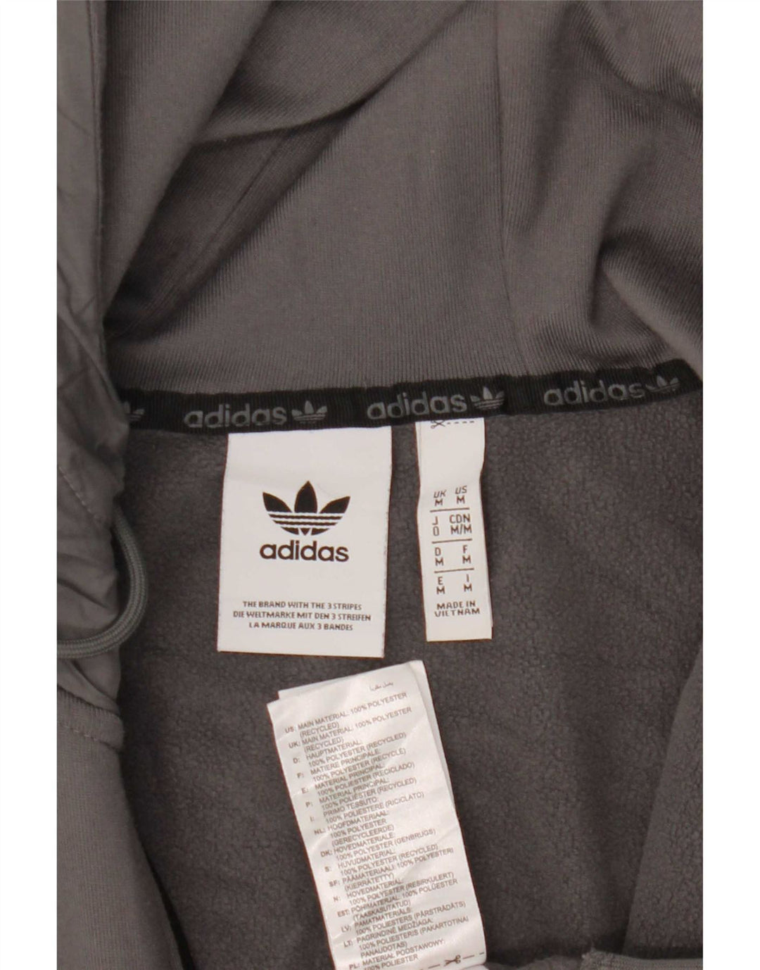 Adidas Herren-Kapuzenpullover mit Reißverschluss, mittelgraues Farbblock-Polyester