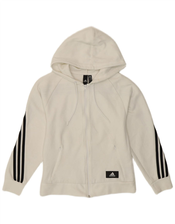 ADIDAS Damen Zip Hoodie Pullover UK 4/6 XS Weiße Baumwolle