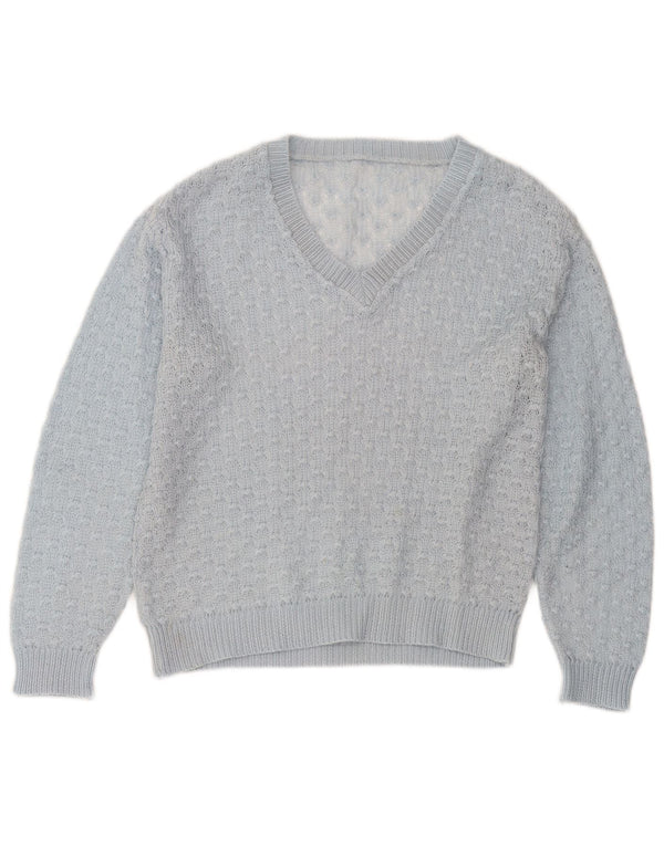 Vintage Damen V-Ausschnitt Pullover Pullover UK 14 Mittelblau