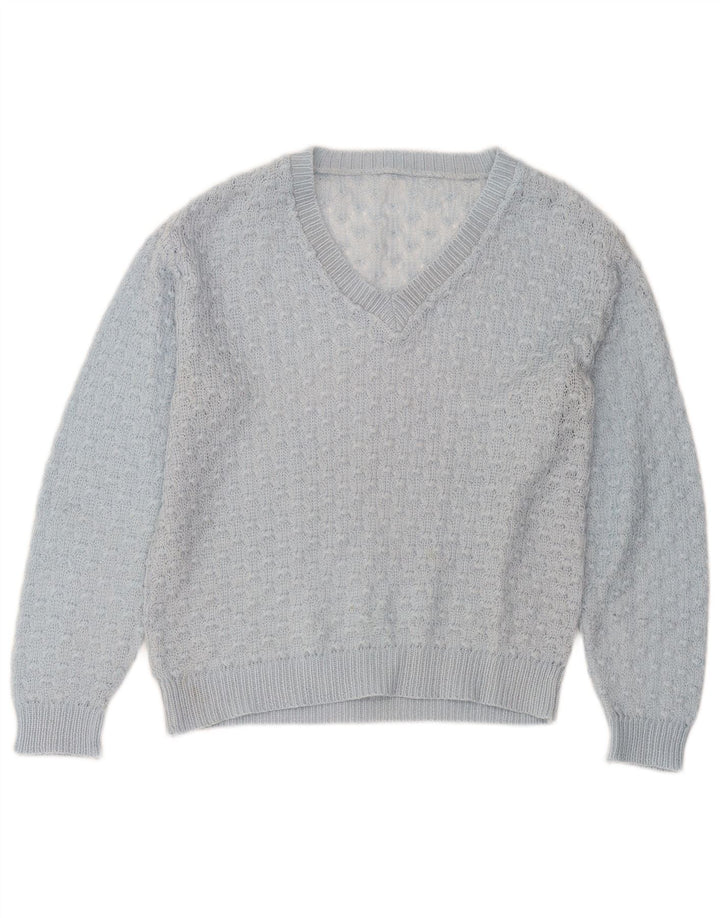 Vintage Damen V-Ausschnitt Pullover Pullover UK 14 Mittelblau