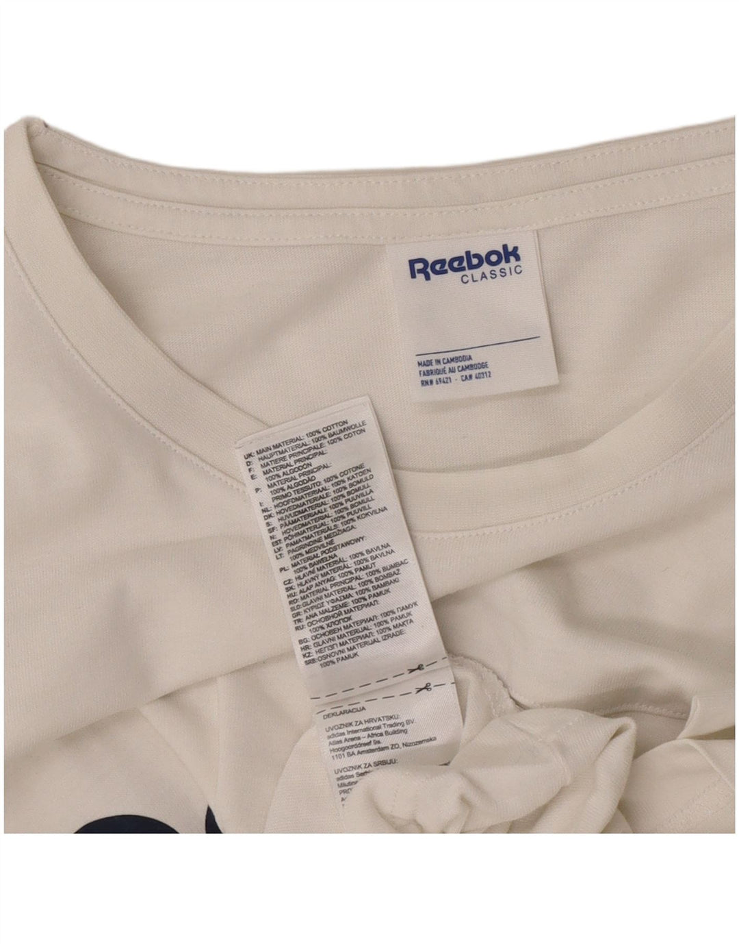 Reebok Herren Classic Graphic T-Shirt Top Large Weiß Baumwolle
