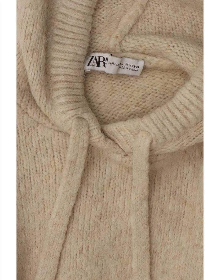 Zara Damen Crop Kapuzenpullover UK 14 Medium Beige