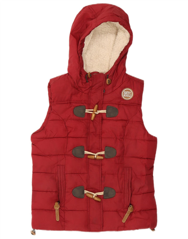SUPERDRY Wattierte Damenweste mit Kapuze, UK 10, Größe S, Rot, Polyester