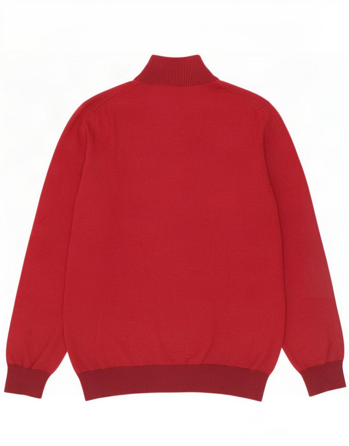 Massimo Dutti Herren-Pullover mit Knopfkragen, XL, Burgunderrot, Baumwolle